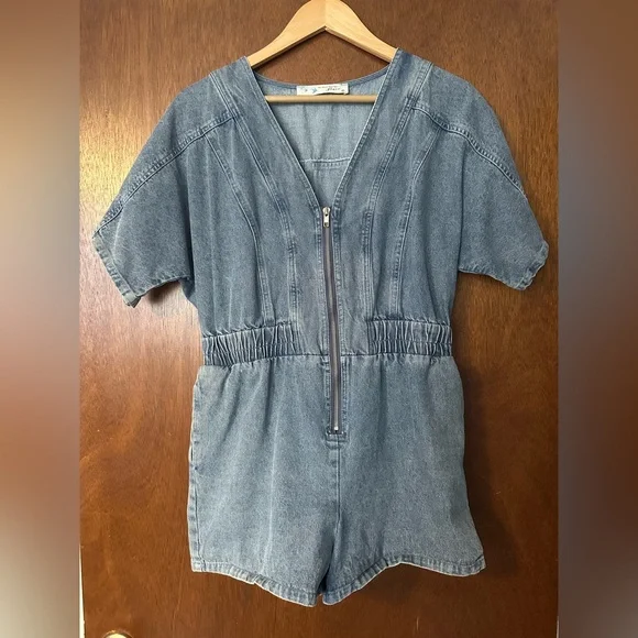 LIZARD THICKET Denim Romper - Picture 1 of 2